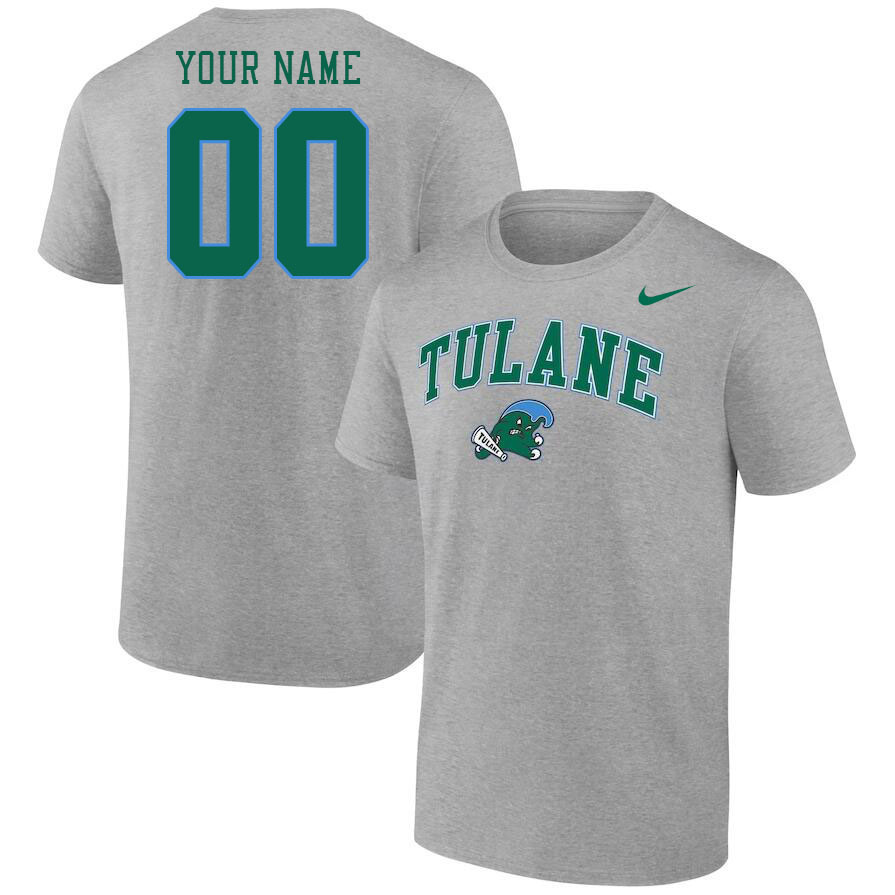 Custom Tulane Green Wave Name And Number Tshirts-Grey